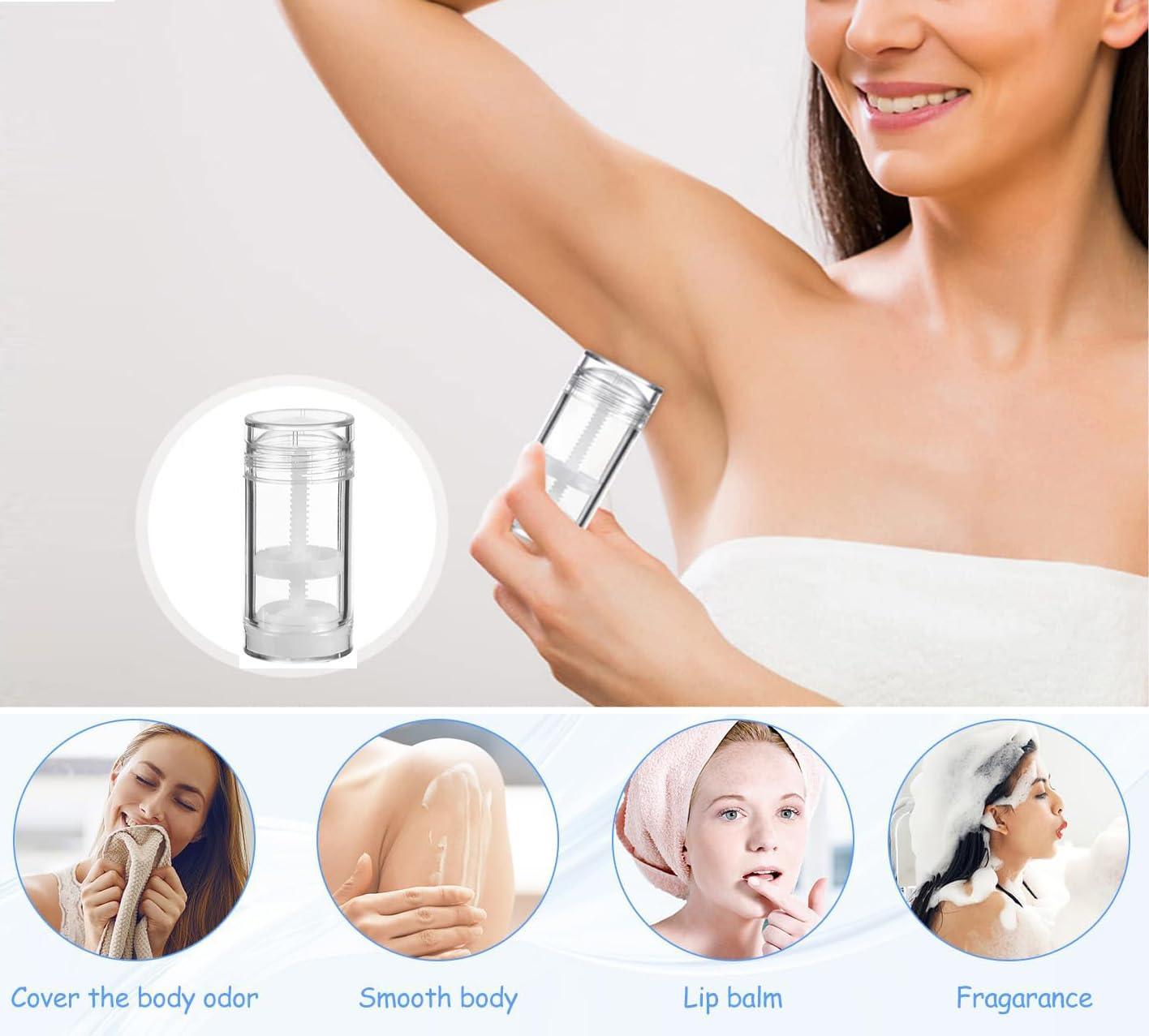 Minsily Sxminer 10 Pack 75ml Clear Round Empty Deodorant Containers 2.5 Oz Twist Up Filling Stick Tubes Plastic Deodorant Bottles Refillable Lip Balm Tube for DIY Make Own Deodorant Lipstick Crayon Chapstick