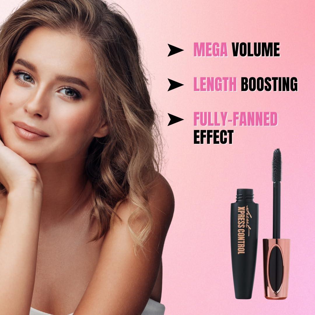 Secret Xpress Control Two Pack: Secret Xpress Control 4D Silk Fiber Lash Mascara, Lengthening and Thick, Long Lasting, Waterproof & Smudge-Proof, All Day Exquisitely Full, Long, Thick, Smudge-Proof Eyelashes