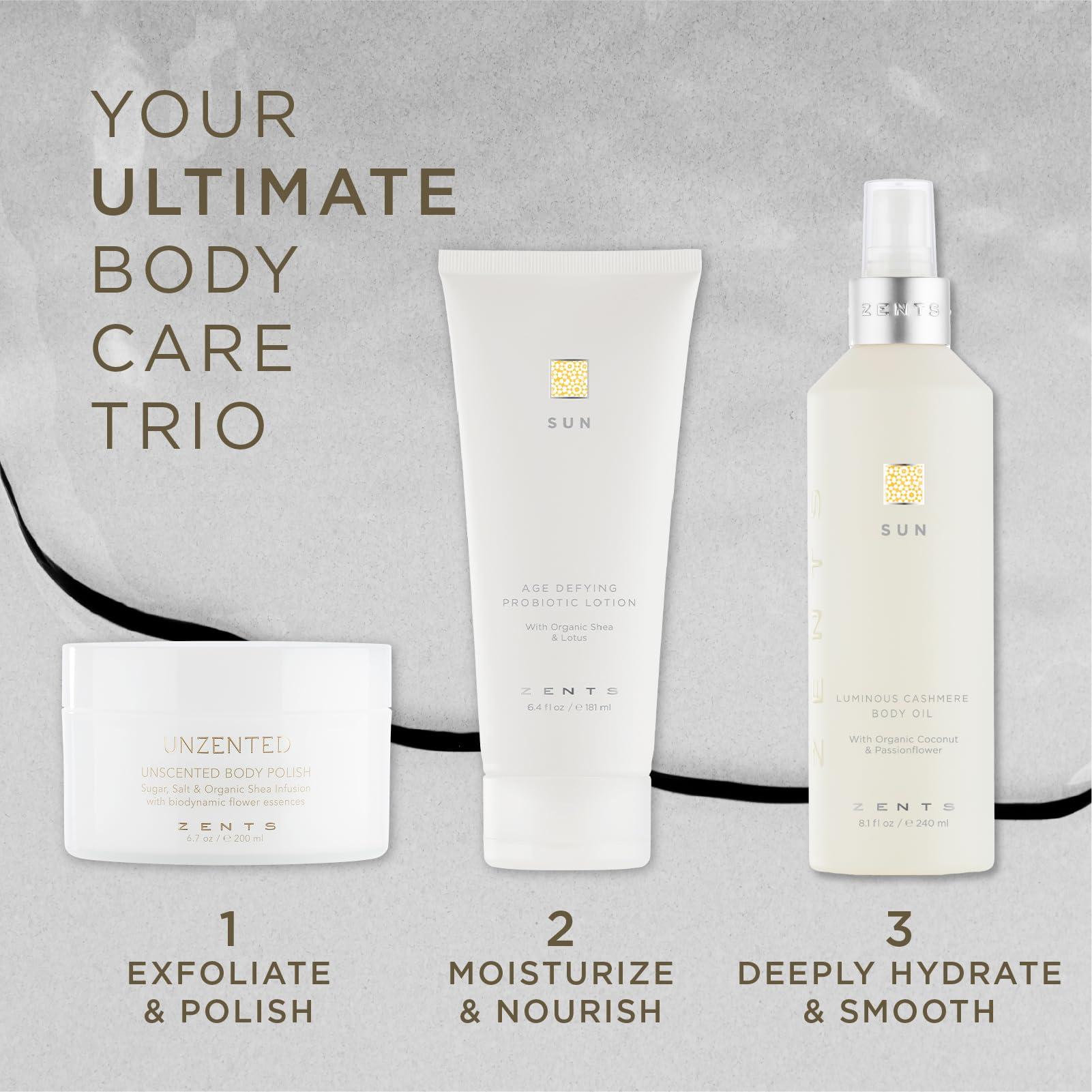 Zents ZENTS Body Lotion and Cashmere Oil Set (Sun), Anti-Aging Probiotic Lotion, Soften and Moisturize Skin with Organic Coconut Oil, Moisturize and Nourish Dry Skin, Powerful Healing Duo