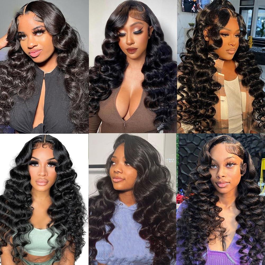 Luduna Luduna Human Hair Loose Wave Bundles with Closure Brazilian Loose Wave 3 Bundles with 4X4 Lace Closure 100% Unprocessed Virgin Human Bundles Hair Extensions for Black Women