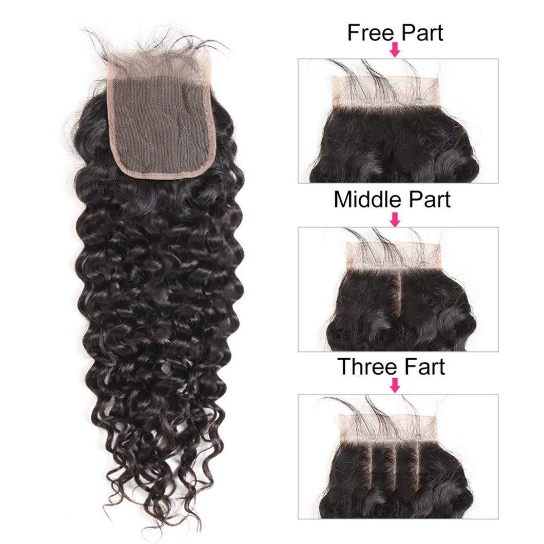 SSJFZM Brazilian Water Wave 3 Bundles With Closure Hair Remy Human Hair Bundles With Closure 4X4 Swiss Lace Natural Color Three Part 14 14 16 & Closure12