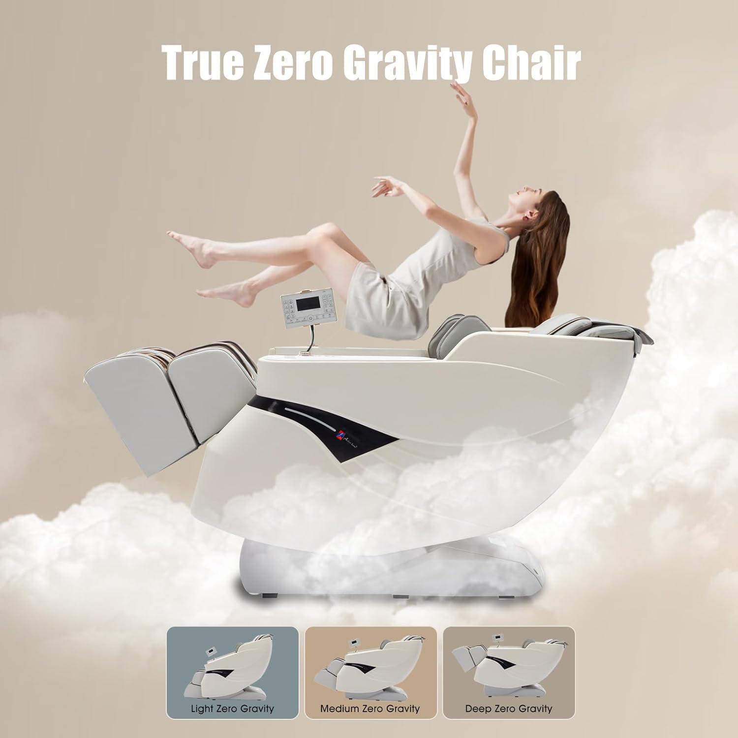 Artist hand Massage Chair Full Body, SL Track Zero Gravity Massage Chair Recliner with 12 Modes, Bluetooth Speaker, Body Scan, Foot Roller & Airbags Massage, AI Voice Control, Wireless Charging, White