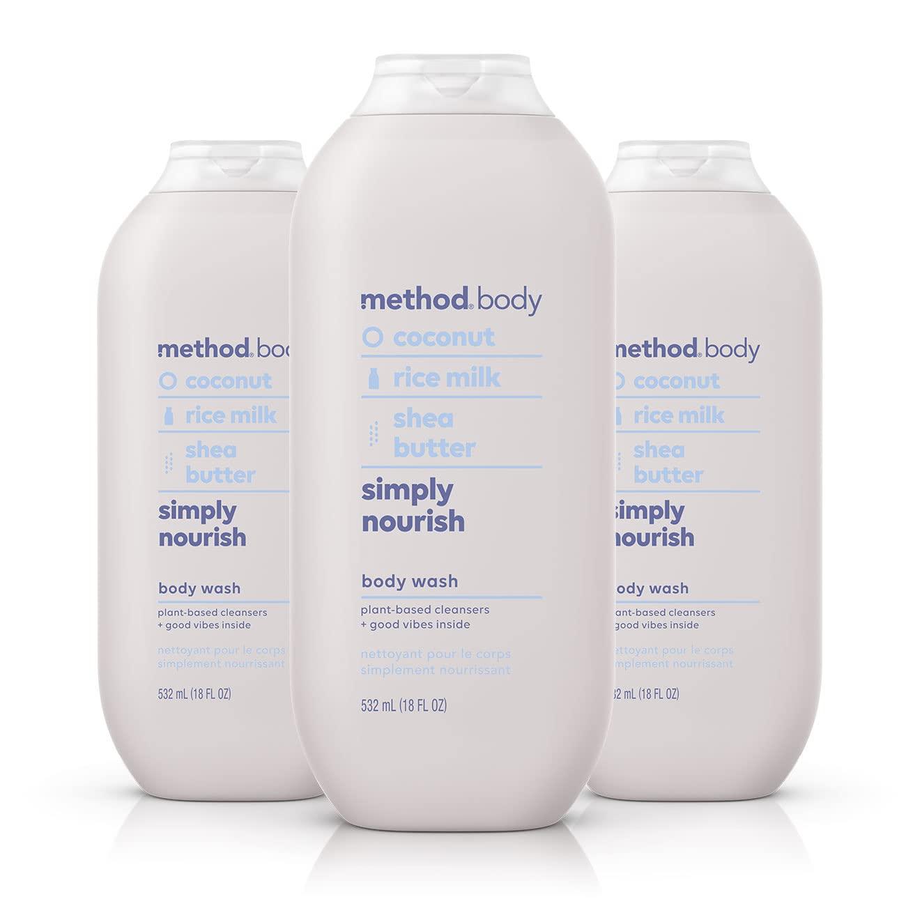 Method Method Body Wash, Pure Peace, Paraben and Phthalate Free, 18 oz (Pack of 3),Detoxifying & Body Wash, Simply Nourish, Paraben and Phthalate Free, 18 oz (Pack of 3)