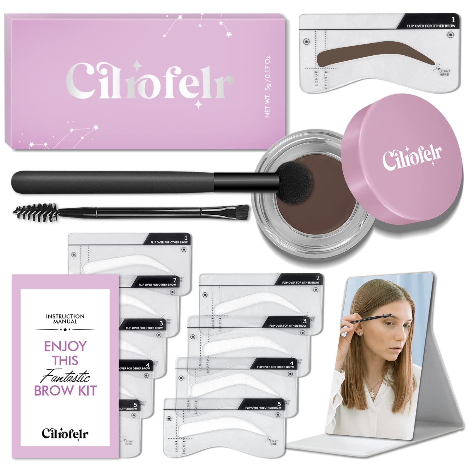 Cilrofelr Cilrofelr Eyebrow Stamp Stencil Kit, Eyebrow Stamp and Shaping Kit, Brow Trio Eyebrow Pomade Kit, One Step Brow Stamp Kit with 10 Brow Stencils, Waterproof, Long-Lasting Eyebrow Makeup, Medium Brown