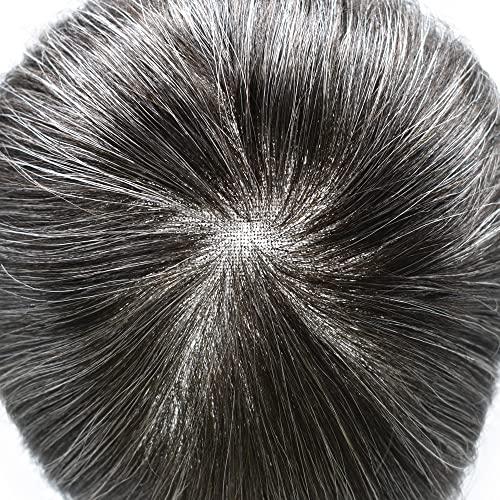 Generic Toupee For Men Hair System Mens Toupee Human Hair Swiss Lace Hair Piece Mens Hair Replacement System Injected PU Skin With Breathable Holes Covered With A Layer Of Lace On Top For Men Hair Unit Black Grey 8\'\'*10\'\' (8\'\'*10\'\', #350 3# DARK BROW