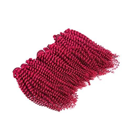 Generic Cloud Hair Double Wefted Burgundy Kinky Curly Human Hair Weaves 3Pcs Bugs Color Afro Curly 3Bundles Hair Extensions 300G (14 16 18 inch)