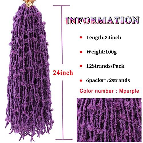 Duoduo Beauty Butterfly Locs Crochet Hair 24 Inch Purple Pre Looped Distressed Butterfly Locs Crochet Braids Soft Messy Butterfly Locs Crochet Hair Faux Locs Crochet Hair Extensions 6Packs (24Inch, MPurple)