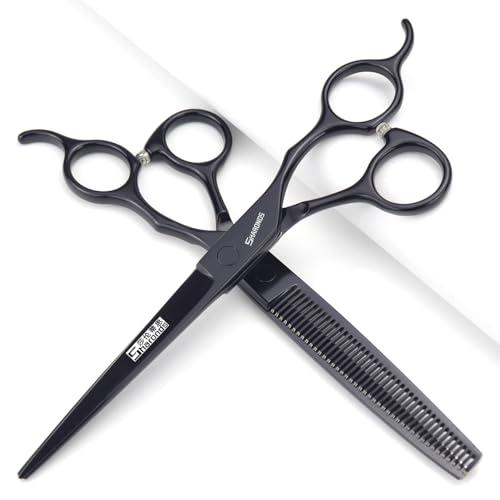 SHARONDS SHARONDS 440C Hair Cutting Scissors Set, Hair Scissors, Thinning Scissors, 6 Inch / 7 Inch Black (7 Inches, 2 Pieces)