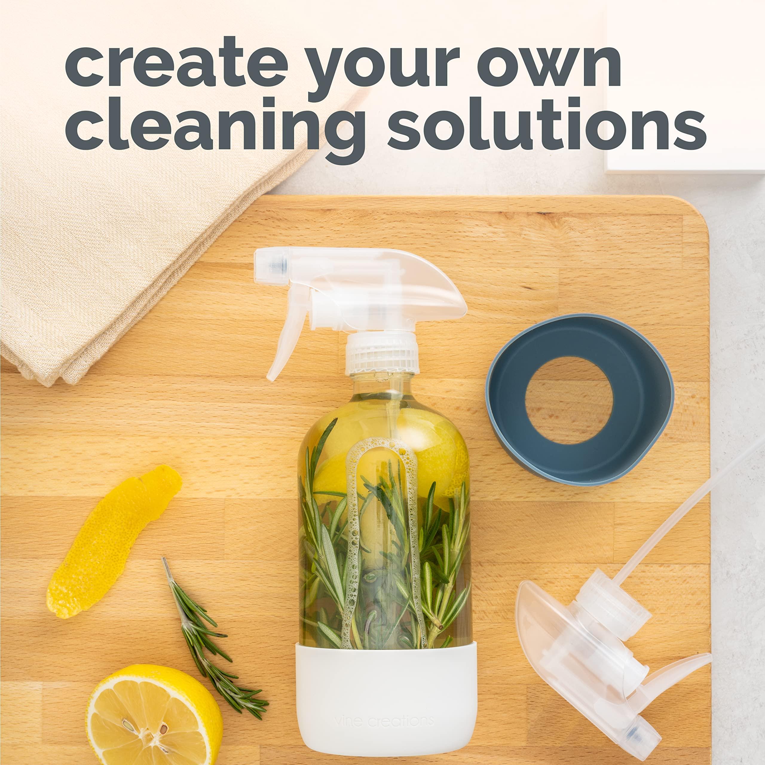 Vine Creations Vine Creations Glass Spray Bottles for Cleaning Solutions, Clear Glass Spray Bottle with Silicone Sleeve, 16 oz Empty Spray Bottles for Cleaning, Plant Spray Bottle, Mist and Stream Nozzle - 2 Pack