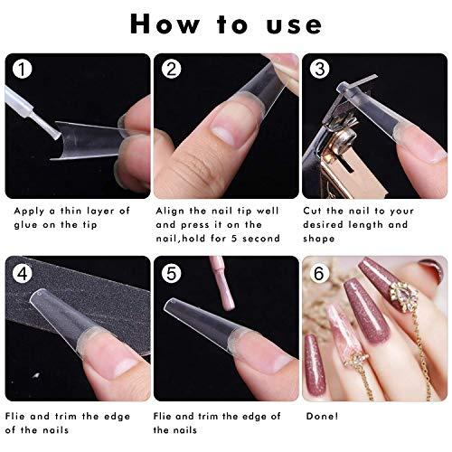 Ulalaza 500pcs Acrylic Nail Tips Clear Fake Nails Natural False Nail Tips Clear Half Cover Artificial Acrylic False Nails DIY Salons Nail Art 10 Sizes