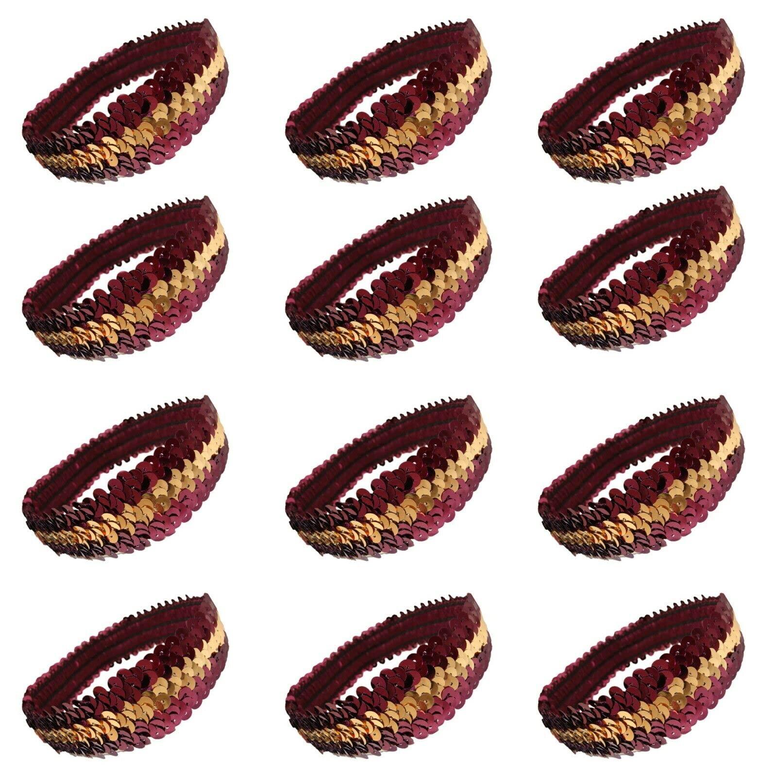 hairtiesandheadbands Maroon and Gold - 12 1" Stretch Sequin Headbands Team Sets Softball Dance Sports Wholesale