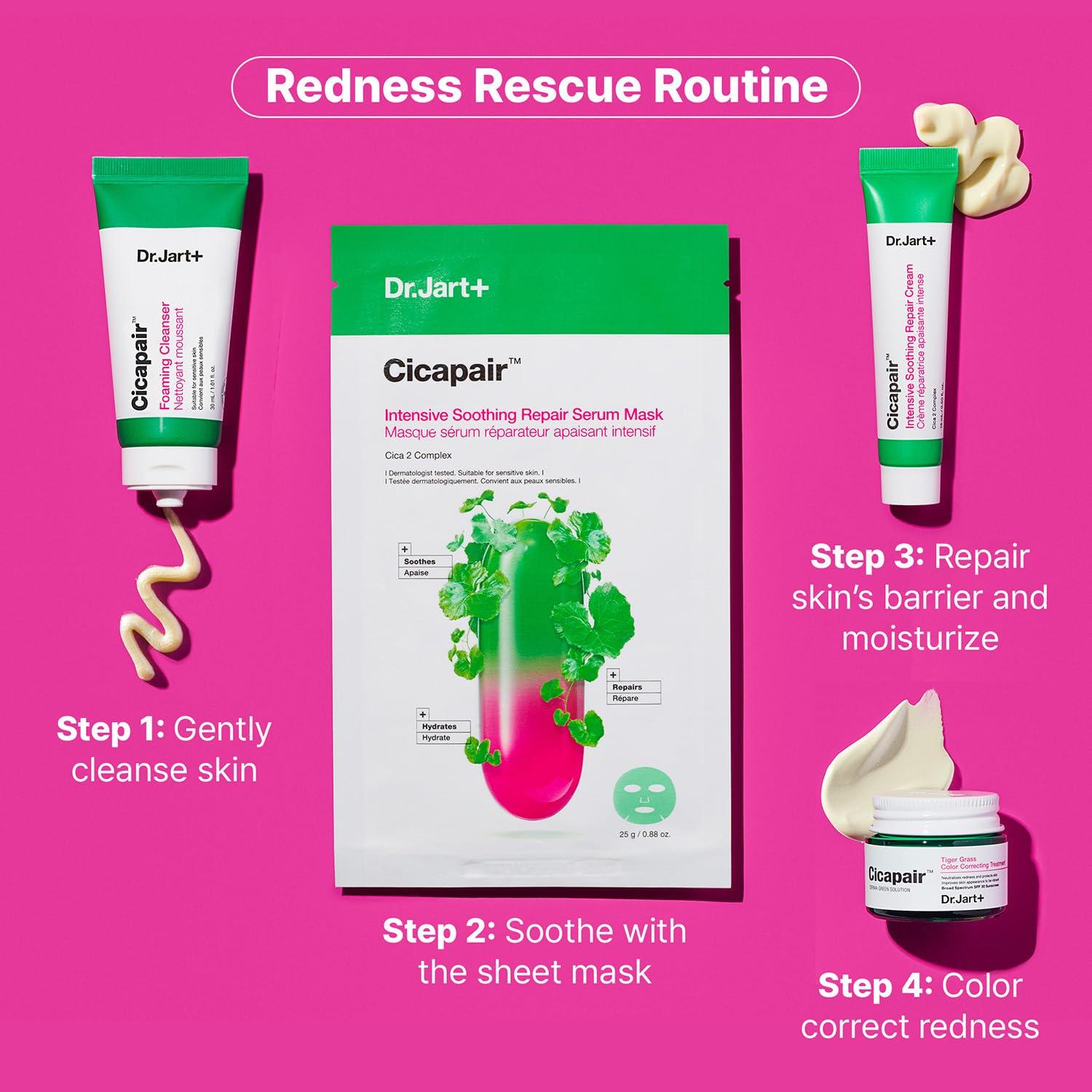 Dr.Jart+ Dr.Jart+ Cicapair Redness Rescue Korean Skin Care Set, Travel Size Value Gift Set with Cicapair Color Correcting Cream, Face Wash, Cream Moisturizer, and Face Mask
