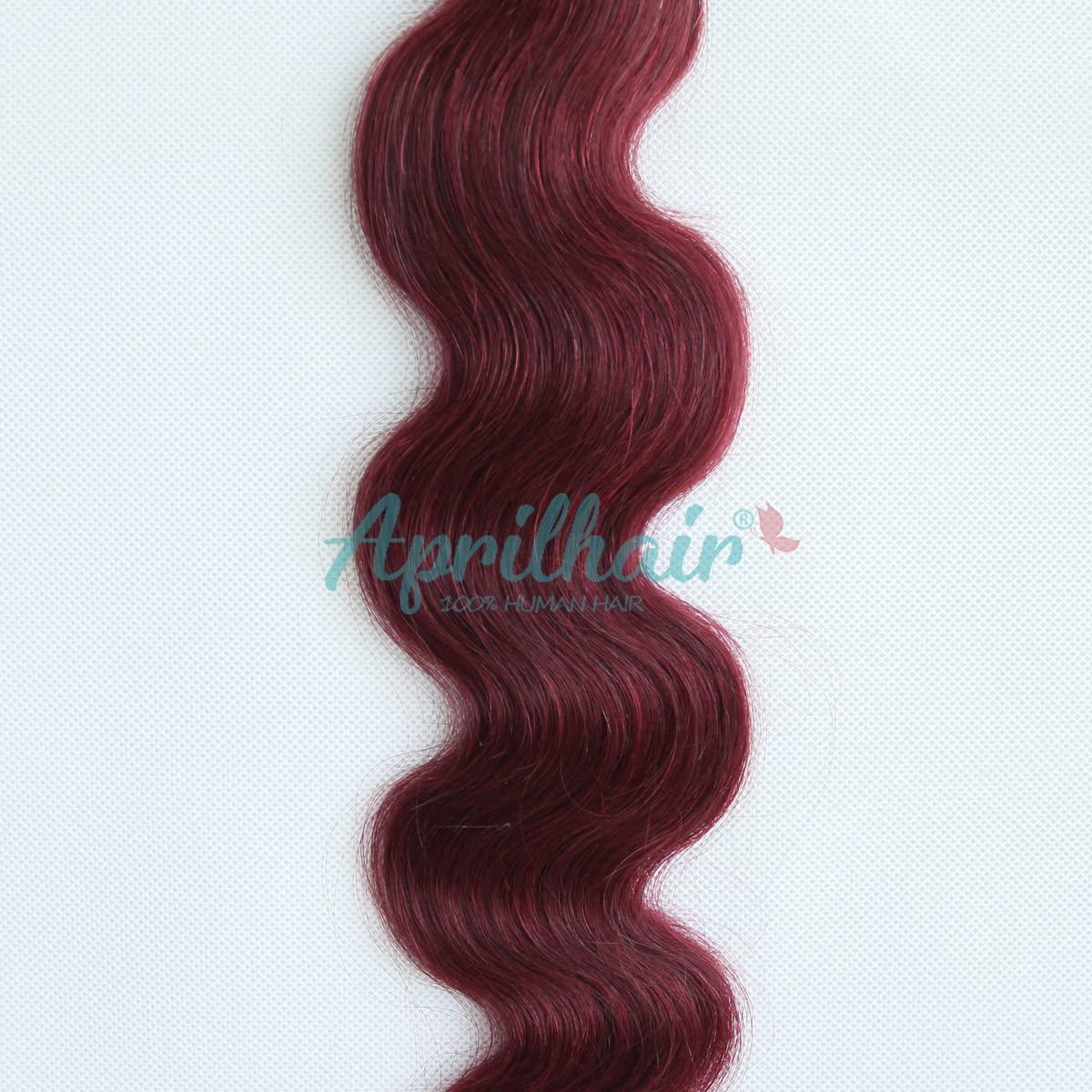 Aprilhair Aprilhair 8A Machine Double Weft Raw Brazilian Virgin Human Hair Extensions Wine Red #99J Body Wave 3 Bundles (14'' 16'' 18'', 99J bundles)