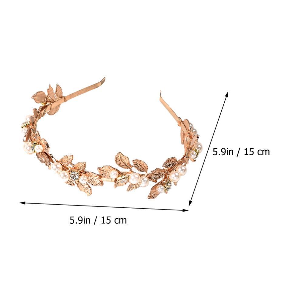 Beaupretty Beaupretty Pearls Leaf Headband Rhinestones Bridal Headpiece Jewelry Roman Goddess Hair Accessories for Bride Gold