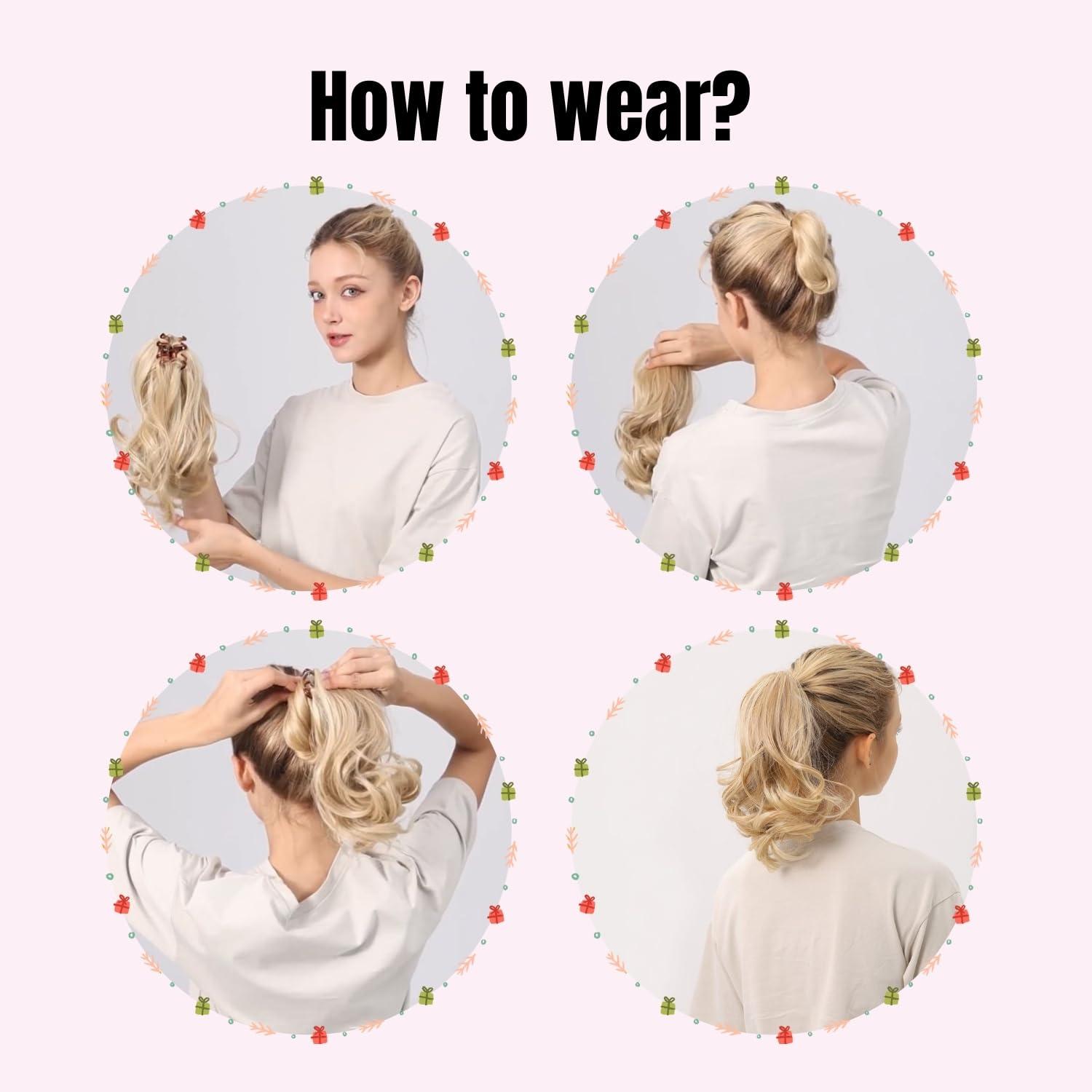 Juvabun JUVABUN Claw Clip Wavy Ponytail Extension 10&quot; -Black | Hair Extension Clips | Synthetic Ponytail Extension | Wavy Hair Extensions | Washable Realistic And Synthetic | Black