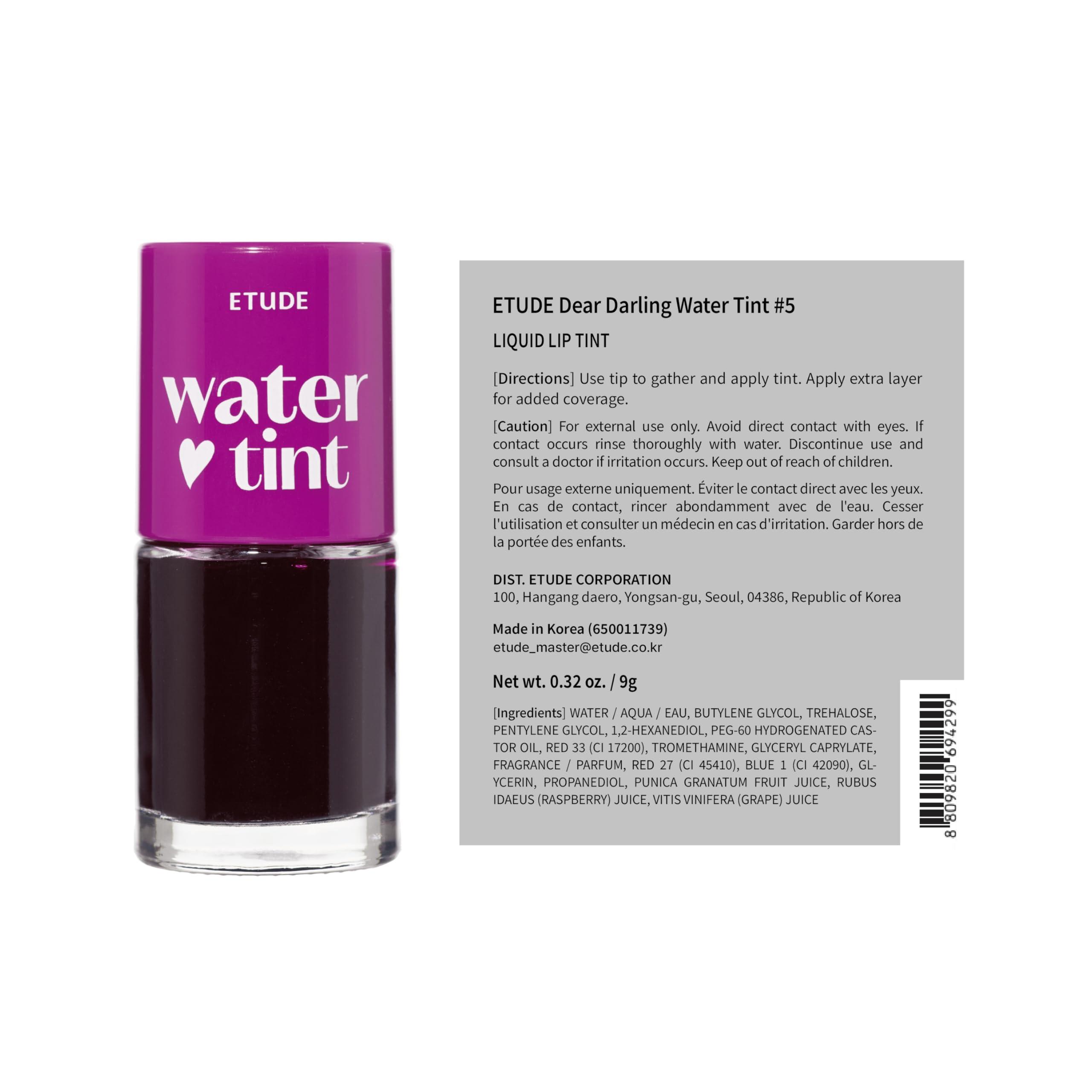 Etude House ETUDE Dear Darling Water Tint - Grape Ade | Vivid Color Lip Stain with Moisturizing Weightless & Non-sticky Finish Lip Stain | Smudge-proof Lip Tint | Korean Makeup, Perfect for Gift