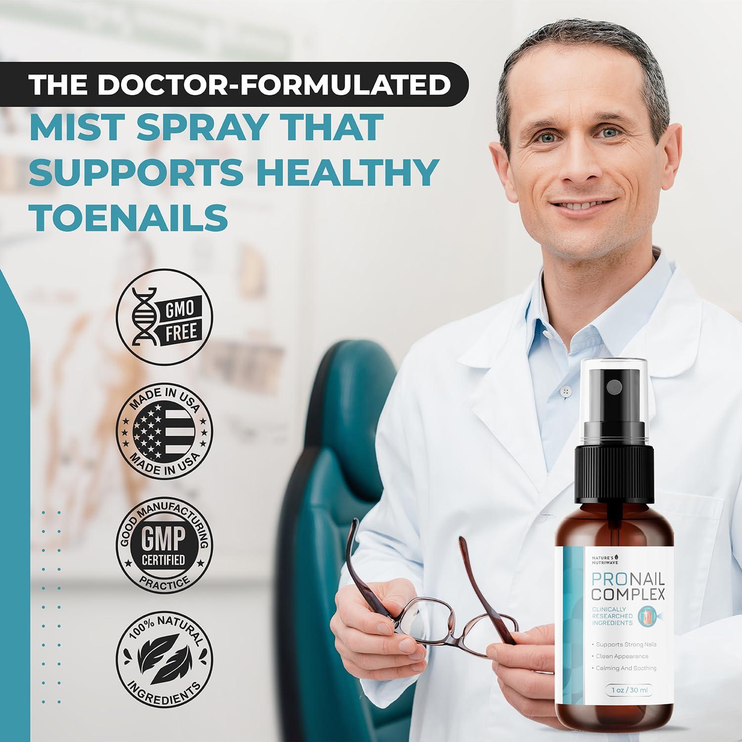 Natures NutriWave Pronail Complex Spray - ORIGINAL FORMULA Toenail Treatment Extra Strength, Restores Appearance of Discolored/Damaged Nails, Toe and Fingernail Repair - 100% Natural Ingredients - 3 Month Supply