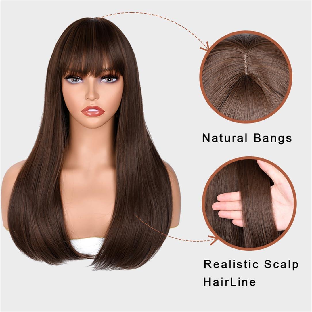 Adhdyuud Adhdyuud Women Long Straight Pink Wig Bangs Synthetic Wigs Platinum Blonde Heat Resistant Natural Hair Cosplay Wigs 18