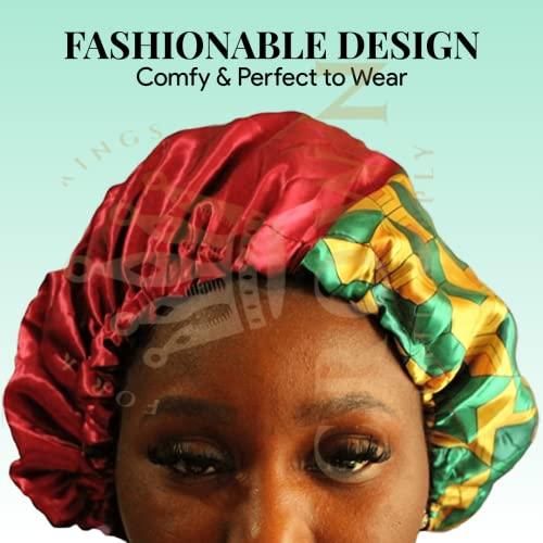 FOR KINGS. BY KINGS CROWN LMTD SUPPLY Anime Durag and Silk Bonnet 2pcs Set for Men Women, Silky Design Satin Fabric Comfort Compression, Burgundy Gold