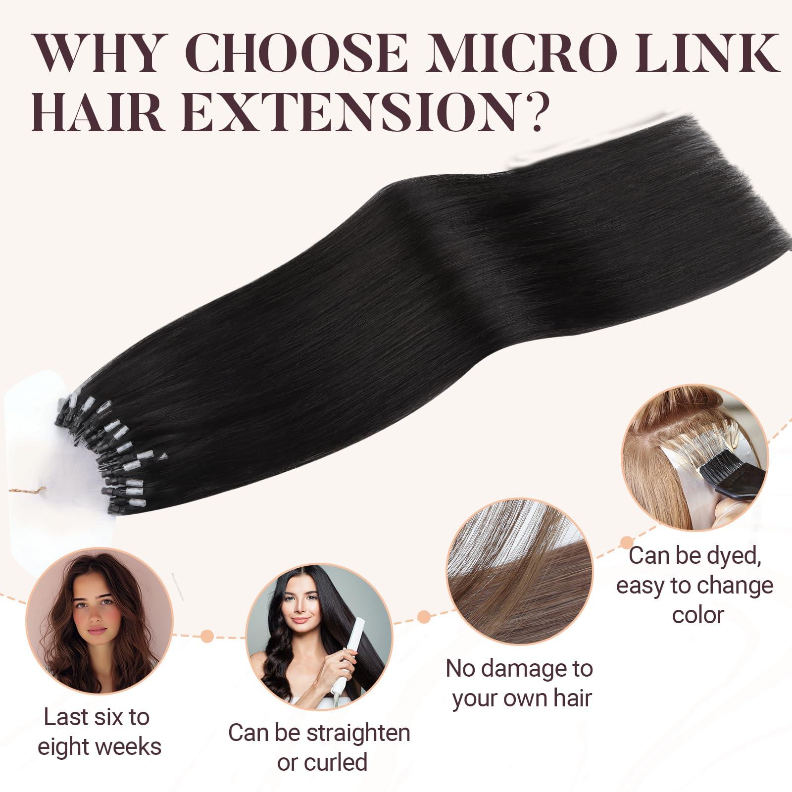 MAXITA MAXITA Microlink Hair Extensions Human Hair Natural Black Micro Bead Hair Extensions Virgin Human Hair, 50g/50 Strands/Pack, 20 In