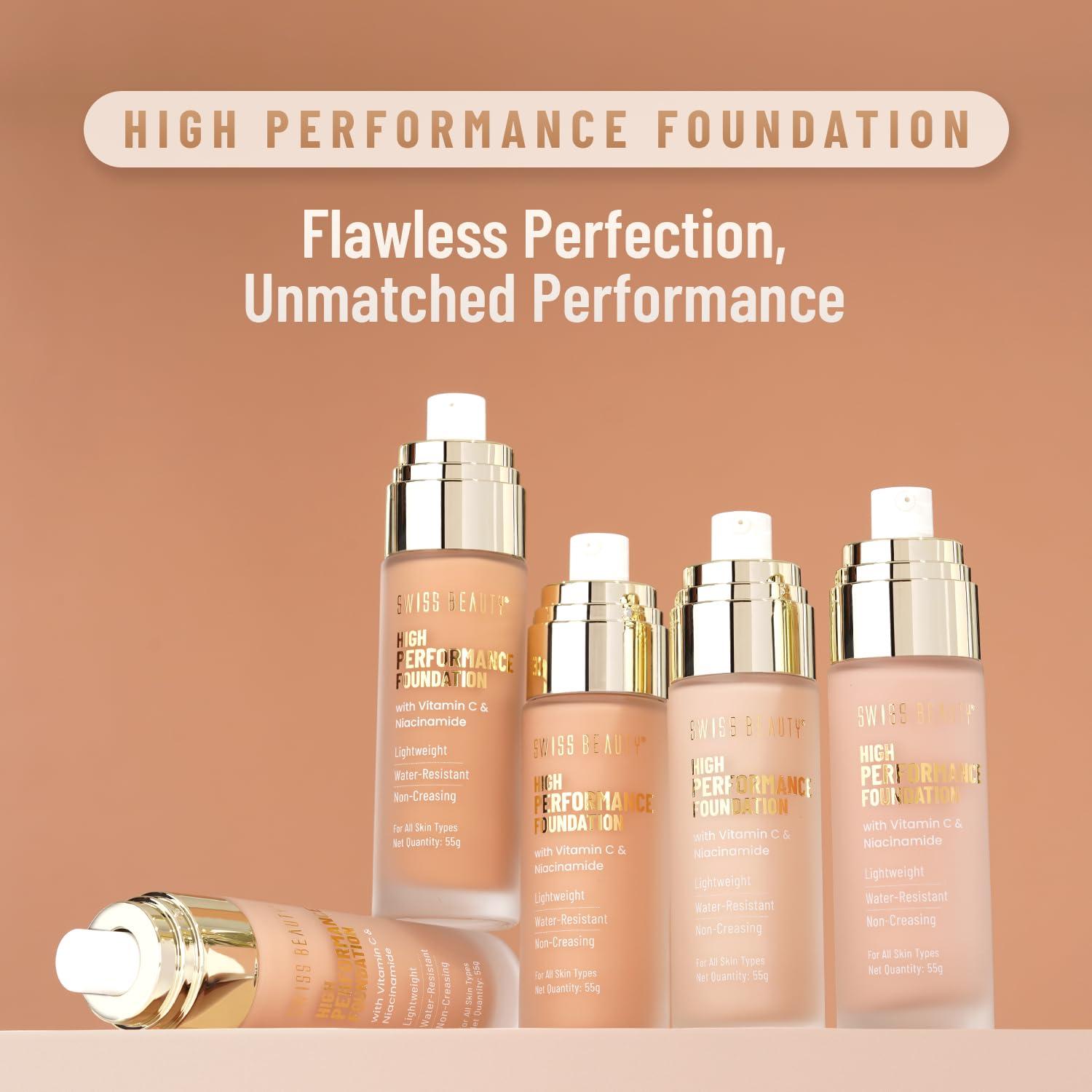 SWISS BEAUTY SWISS BEAUTY High Performance Foundation | Water-Resistant | Medium To Buildable Coverage Liquid Dewy Finish | Lightweight | Easy To Blend | With Vitamin C & Niacinamide | Rose Blush, 55G