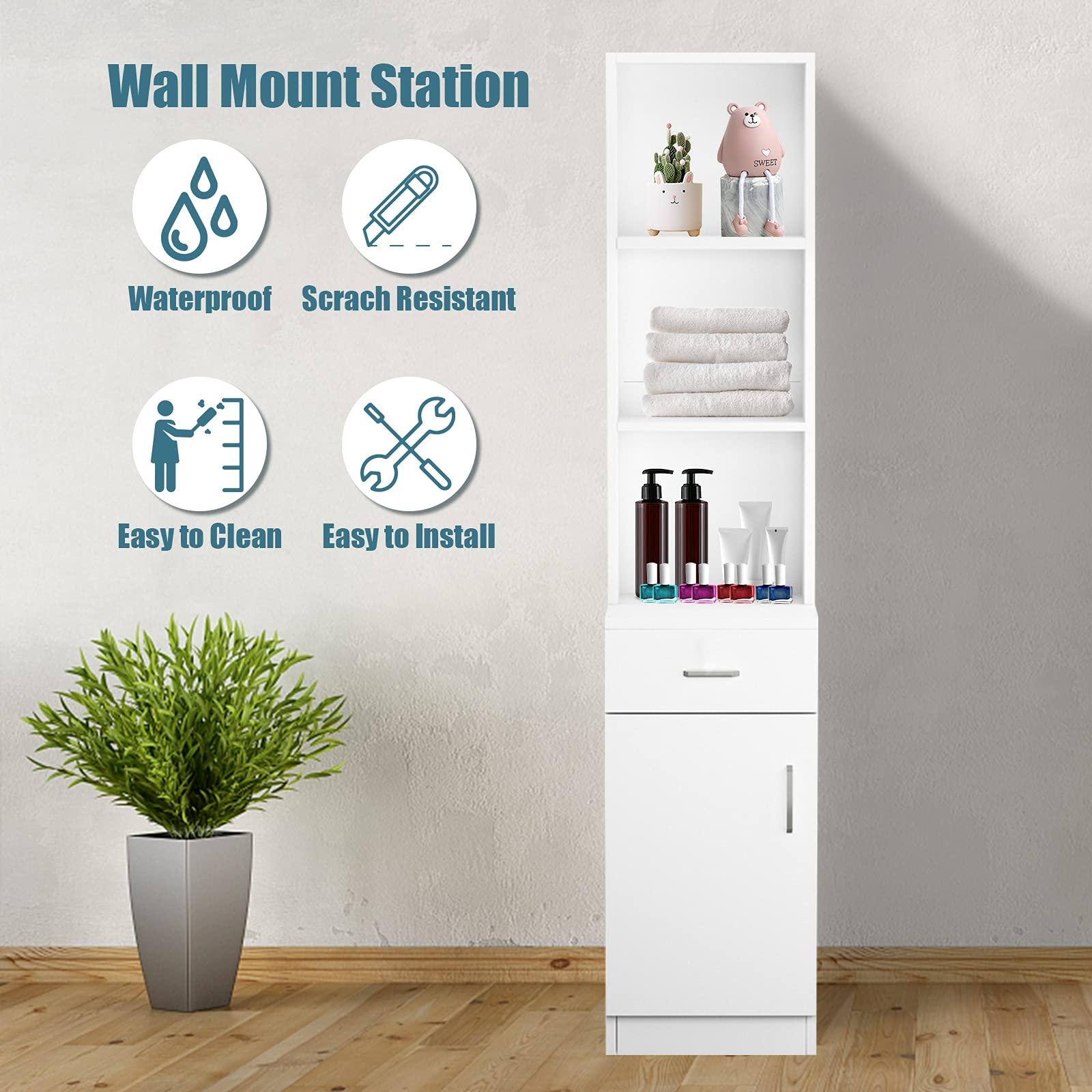 Goujxcy Barber Station for Hair Stylists, Wall-Mount Hair Station with Lockable Drawer & Space-Saving Salon Cabinet (White)