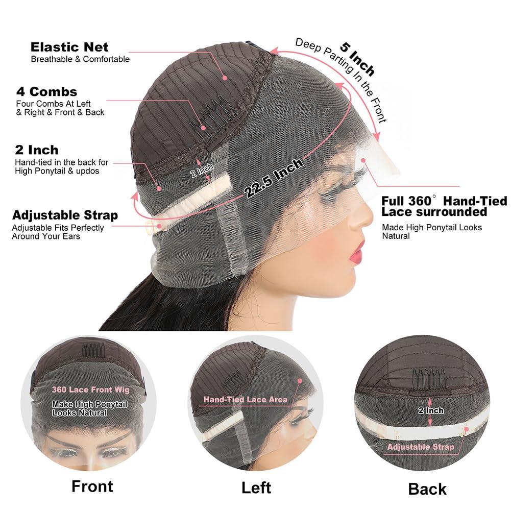 LARYNX LARYNX 360 Body Wave Lace Front Wigs Human Hair 360 Full Lace Human Hair Wigs Pre Plucked With Baby Hair 180% Density HD Transparent Human Hair Wigs For Women Natural Color 24 Inch