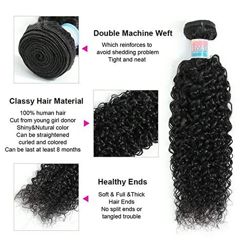 EMOL Kinky Curly Human Hair Bundles Thick Curly Weave Bundles Virgin Hair Bundles Full Head Hair Natural Black Color Hair Bundles Can Be Dyed 1 Bundle 100g 12 Inch