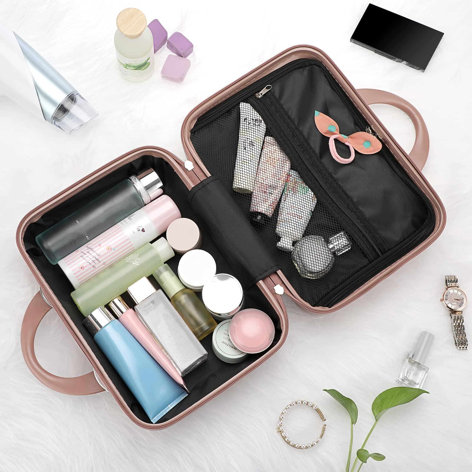 Tolida Tolida Makeup Travel Case - Hard Cosmetic Bag Organizer, Mini ABS Carrying Suitcase - Rose Gold