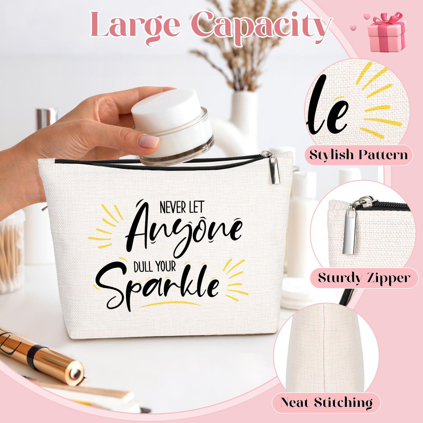 GevGuxLuo Inspirational Quote Gift for Women -Birthday Graduation Gift for Best Friend Sister -Makeup Bag Gift -Never Let Anyone Dull Your Sparkle