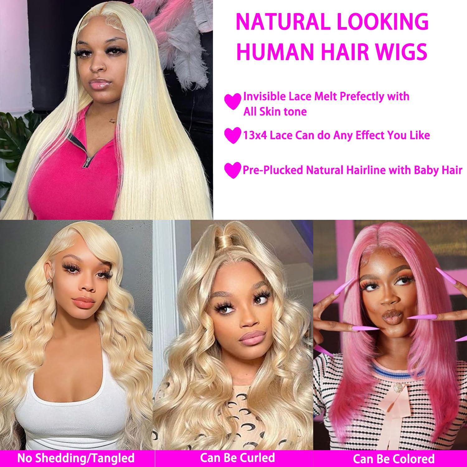 Amecire Amecire Blonde Wig Human Hair Wig 34 Inch 613 Lace Front Wig Human Hair for Women 180% Density 13x4 HD Transparent Straight Blonde Lace Front Wigs Human Hair Glueless Pre Plucked with Baby Hair