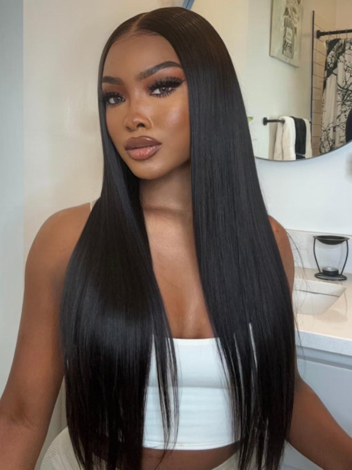 Beauty Forever Beauty Forever 13x4 Pre-Everything Glueless Frontal Straight Lace Front Wigs Human Hair,Bye Bye Knots Pre Bleached Ear to Ear Pre Cut Lace Wig Pre Plucked 150% Density 18inch