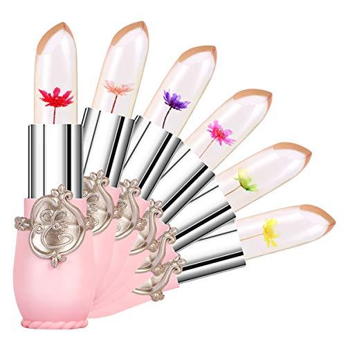 Aooba 6Pcs Flower Jelly Lipstick Set Moisturizer Temperature Color Change Lip Gloss Long Lasting Lipsticks for Women Girls