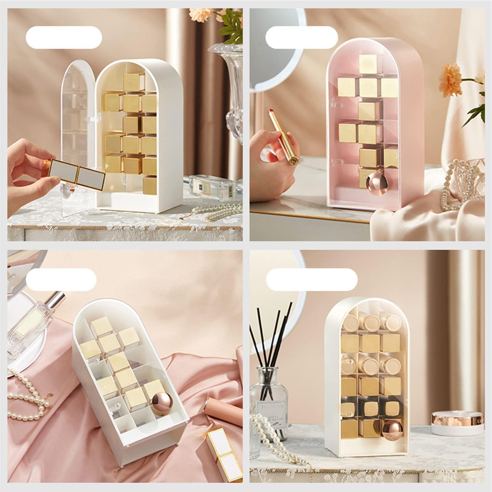 XANHOY XANHOY Cosmetic Organizer Storage Lipstick Organizer With Lid Dustproof Waterproof Lipsticks Dresser Holder Box For Case Counte Acrylic Lipstick Holder With Lid, White