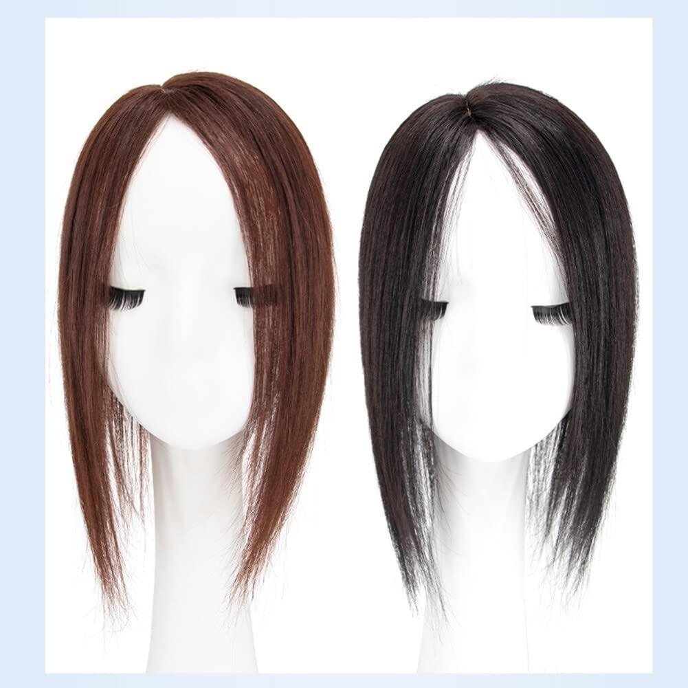 LesafeV LesafeV Straight Silk Base Human Hair Topper One Piece Side Part Forehead Closure With Clips (20cm/Right Part Black)
