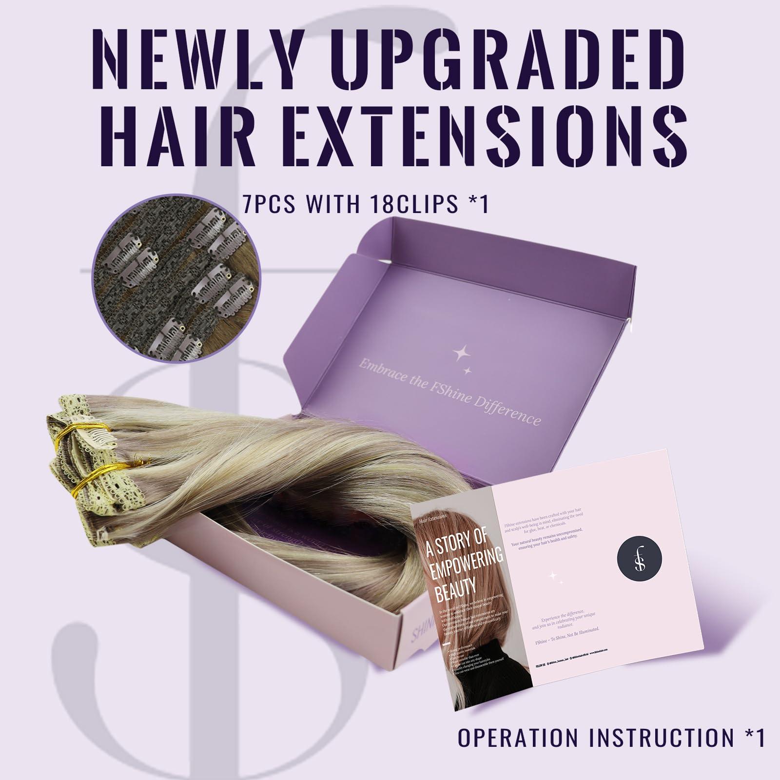 Fshine Fshine Dirty Blonde Clip in Extensions Human Hair 22 Inch 120g Lace Clip in Remy Hair Extensions Dirty Highlighted with Platinum Blonde Hair Extensions Hair Clip in Blonde Remy Hair 7pcs