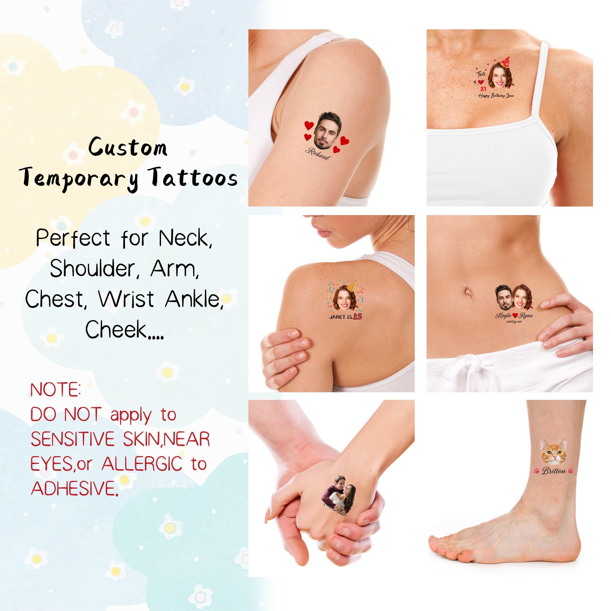 DIYKST Custom Temporary Tattoos with Face Personalized Name Tattoo with Photo Logo Customized Temporary Tattoos Stickers For Women Men for Birthday Party Wedding Bride Groom Decor 15Pcs