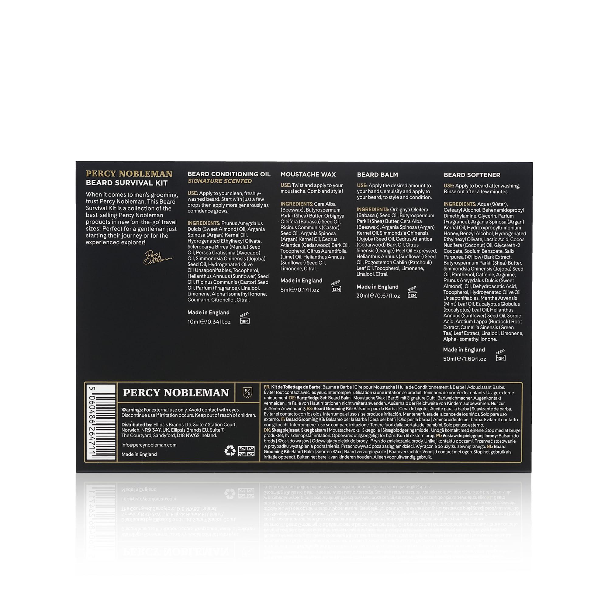 Percy Nobleman Percy Nobleman Beard Survival Kit, a Beard Grooming Kit containing a scented beard oil, beard balm, moustache wax, and a beard softener