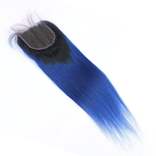 Tony beauty hair Tony Beauty Hair Dark Blue Ombre Virgin Indian Human Hair Bundles Deals 4Pcs with Lace Closure Piece 4x4 Silky Straight #1B/Blue Ombre Virgin Hair Weft Extensions 5Pcs Lot (24 26 28 30+22)