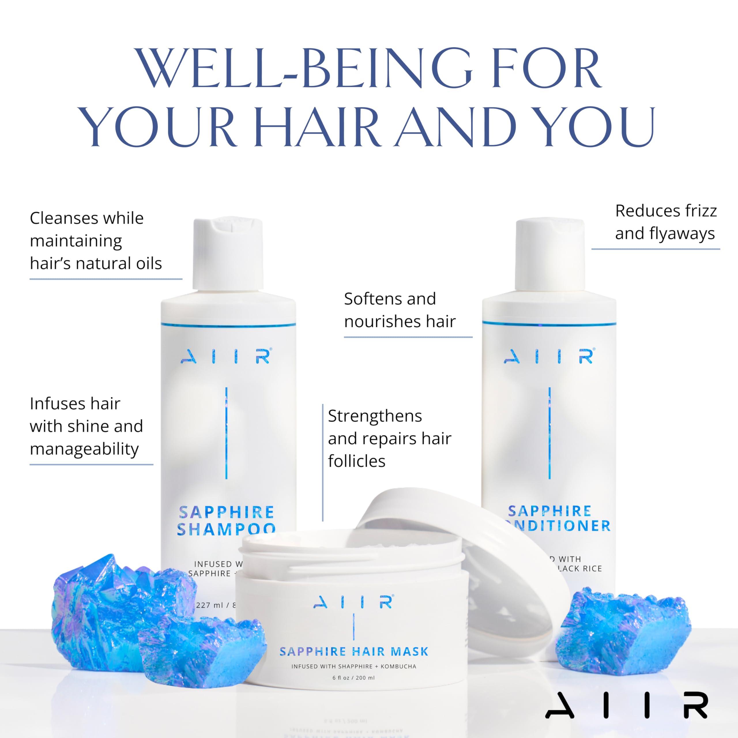 AIIR AIIR Sapphire Shampoo, Conditioner & Mask Bundle, Color Treated & Damaged Hair, Strengthen & Repair with Coconut Oil, Sulfate Free, Crystal Infused for Stronger, Healthier and Shinier Hair