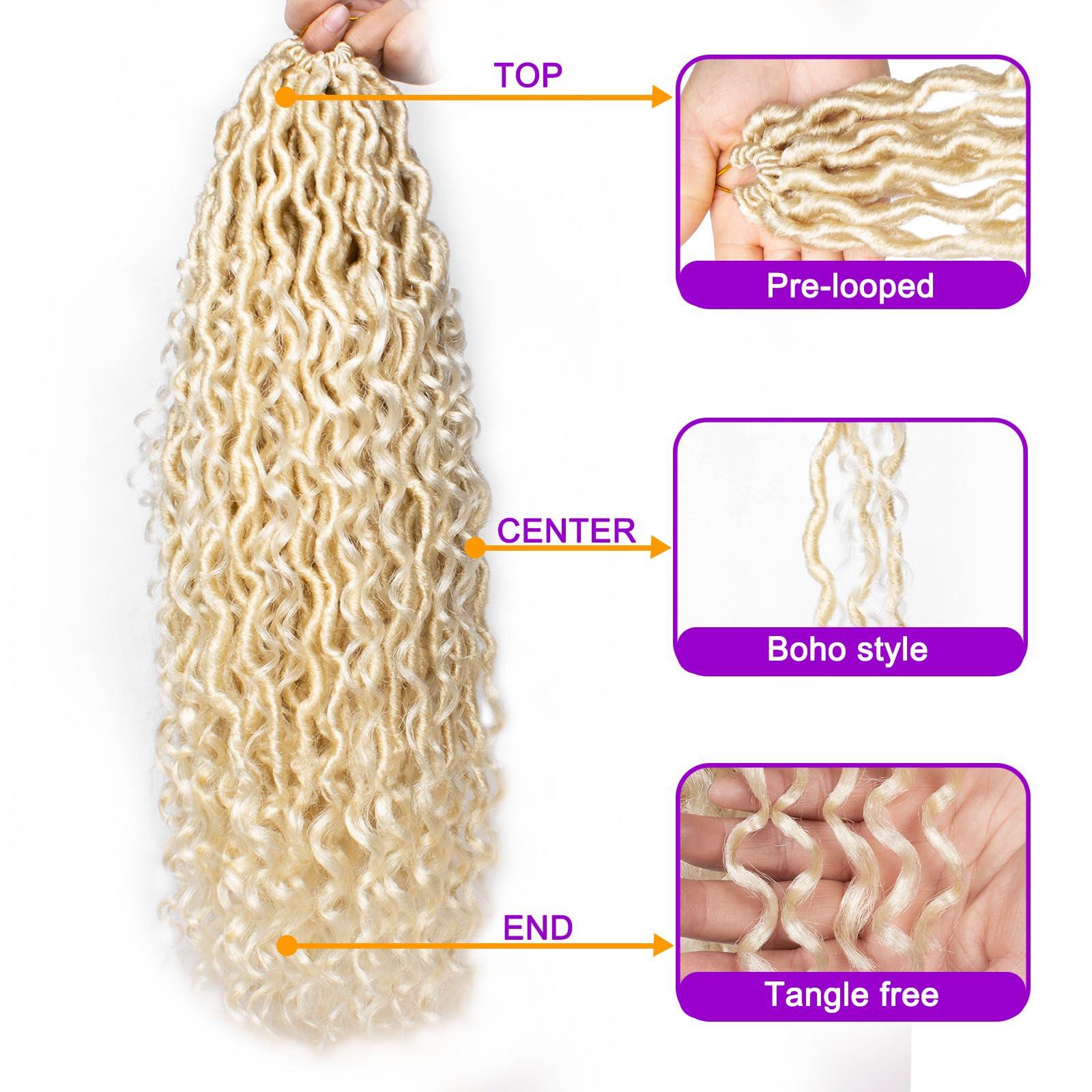 ZRQ ZRQ 8 Packs 613 Goddess Locs Crochet Hair 24 Inch Blonde River Locs Croceht Braids, Pre Looped Long Bohemian Locs Boho Style Hipple Locs With Curly Ends 613#