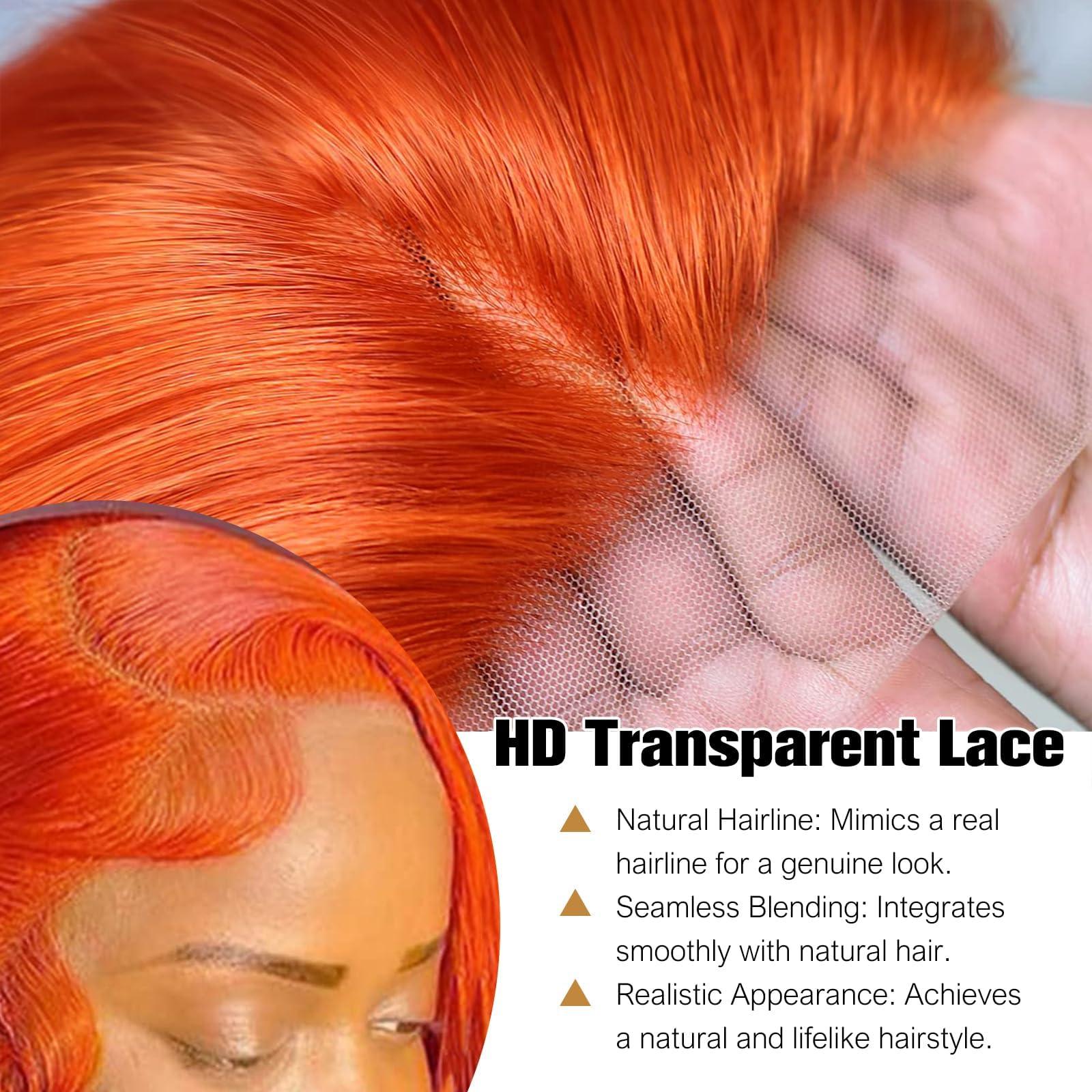 tunfine tunfine 28 Inch 13x6 Ginger Lace Front Wigs Human Hair,180 Density Straight HD Lace Frontal Wigs Human Hair, Glueless Wigs Human Hair Pre Plucked Bleached Knot