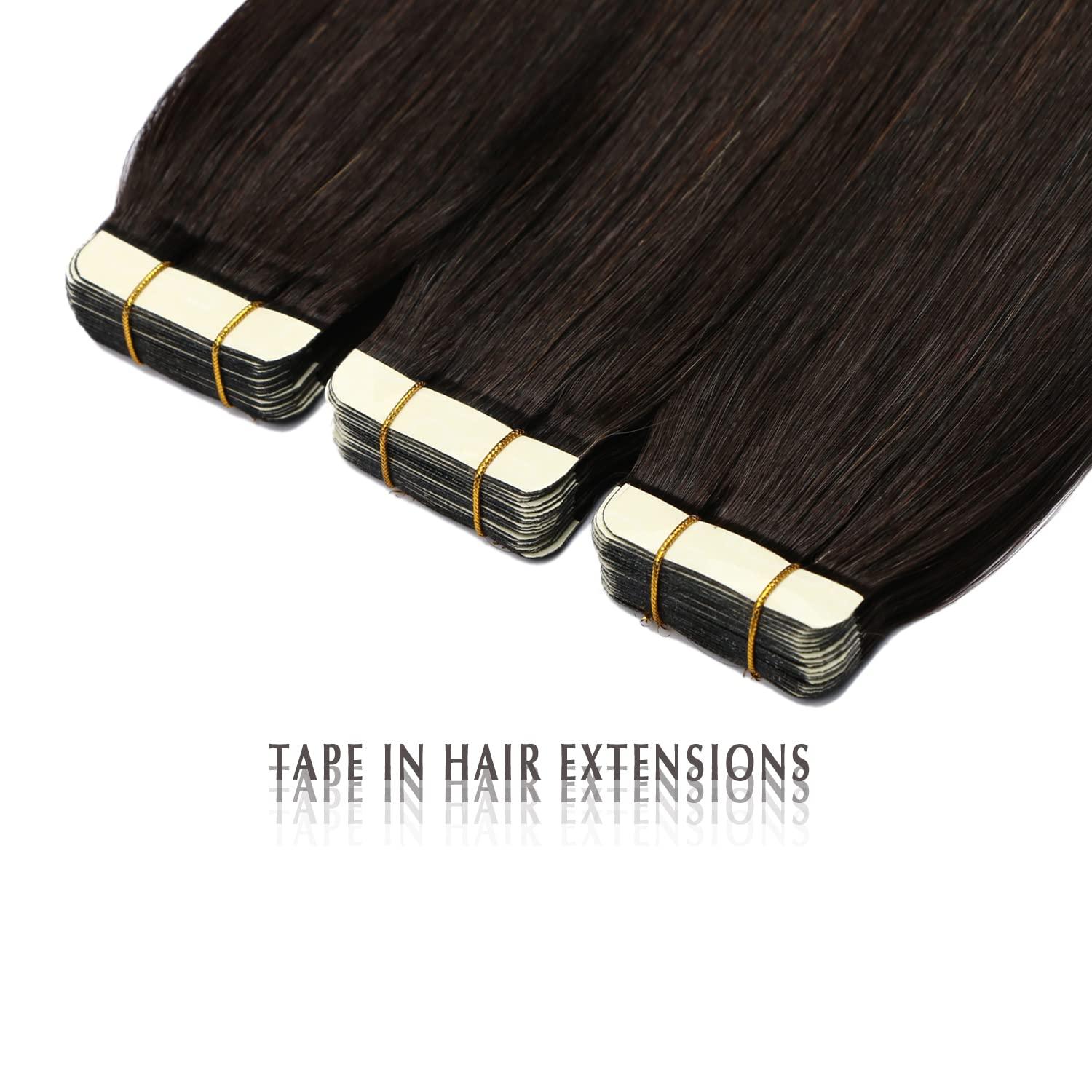 SURNEL SURNEL Tape in Hair Extensions Human Hair 16 inch Tape in Hair Extensions Color 1B Fading to 4 Brown Highlighted 27 Blonde Tape Hair Extensions 20 pcs 50g(#1B/4/27-16)