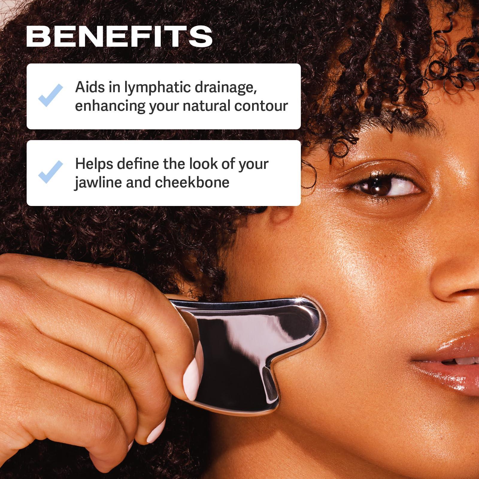 Sacheu Sacheu Stainless Steel Face Roller and Gua Sha Bundle - Metal Face Roller, Metal Gua Sha, Facial Massage Tools to Reduce Puffiness, Lymphatic Drainage, Facial Tension, Skin Care Face Massagers