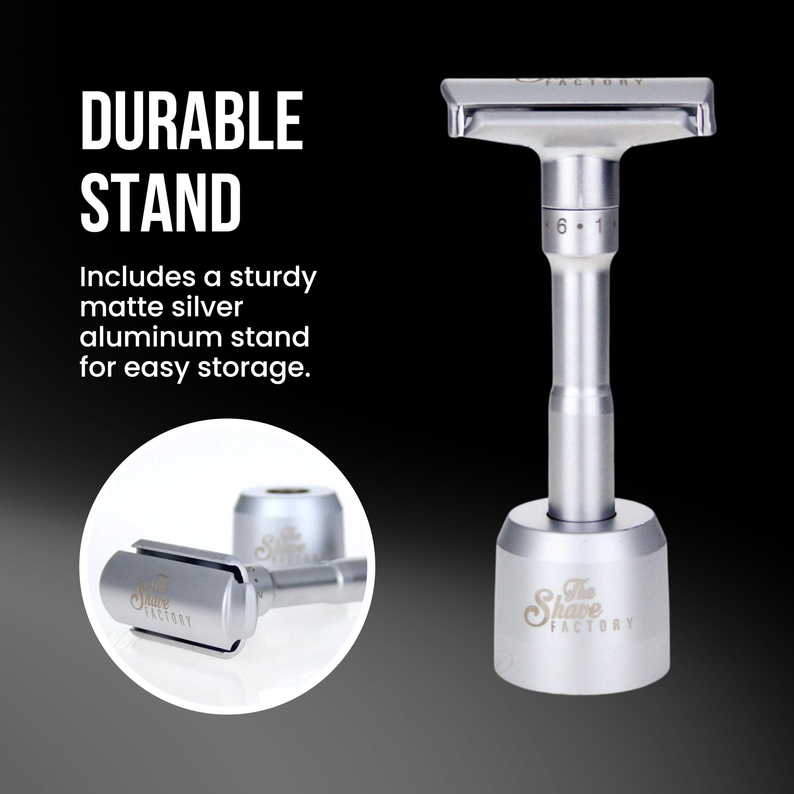 SHAVE FACTORY SHAVE FACTORY Adjustable Safety Razor, Matte and Base Stand