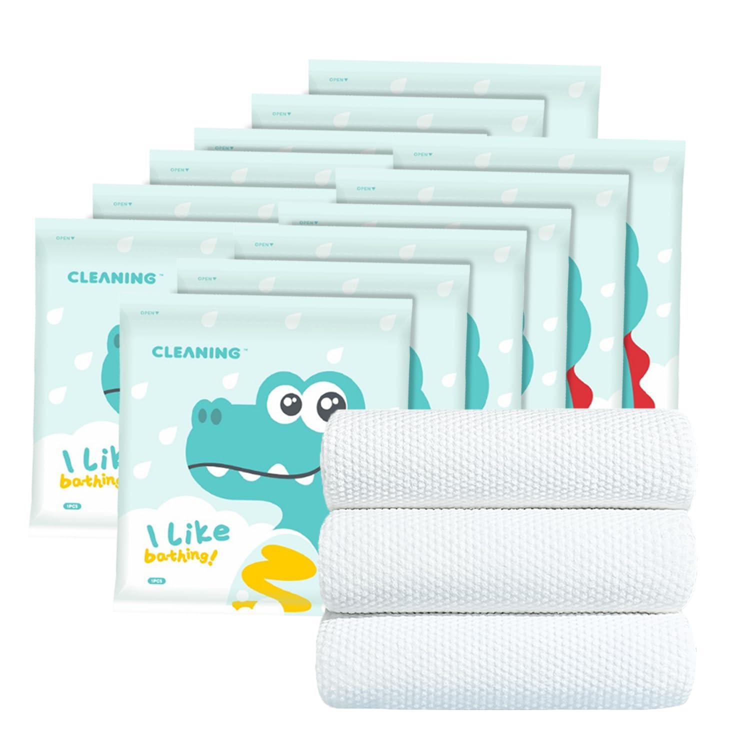 KMAKII KMAKII Disposable Bath Towels Camping Towel Gym Towel Soft Thick and Absorbent Shower Towels for Travel, Hotel, Spa, and Business Trip, White, Large Size 55 x 28 inch, Individually Packed, 12 Count