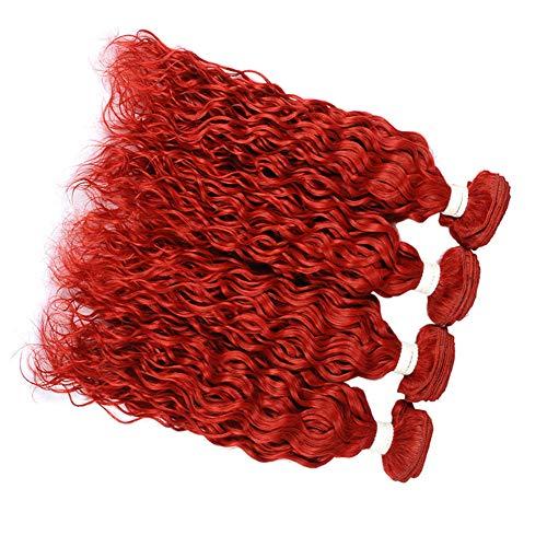 Tony beauty hair Pure Red Peruvian Wet Wavy Human Hair Weave Bundles 4Pcs Lot Bright Red Water Wave Virgin Human Hair Bundles Red Colored Wet and Wavy Human Hair Wefts Extensions 10-30" (22 22 22 22)