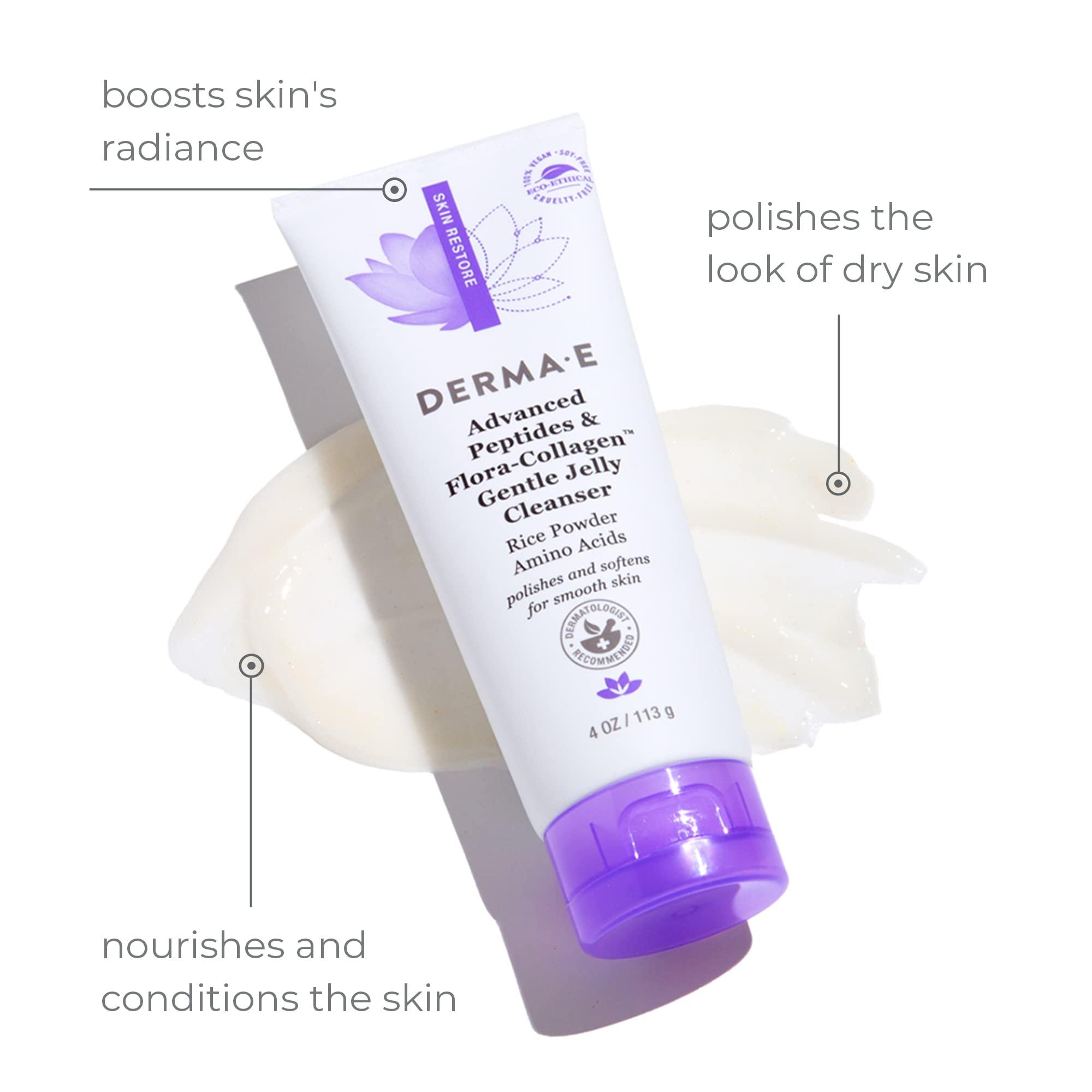 Derma E Derma E Advanced Peptides and Vegan Flora-Collagen Gentle Jelly Cleanser Cleansing Face Wash Brightens, Hydrates and Reduces Appearance of Facial Lines and Wrinkles, 4 Oz
