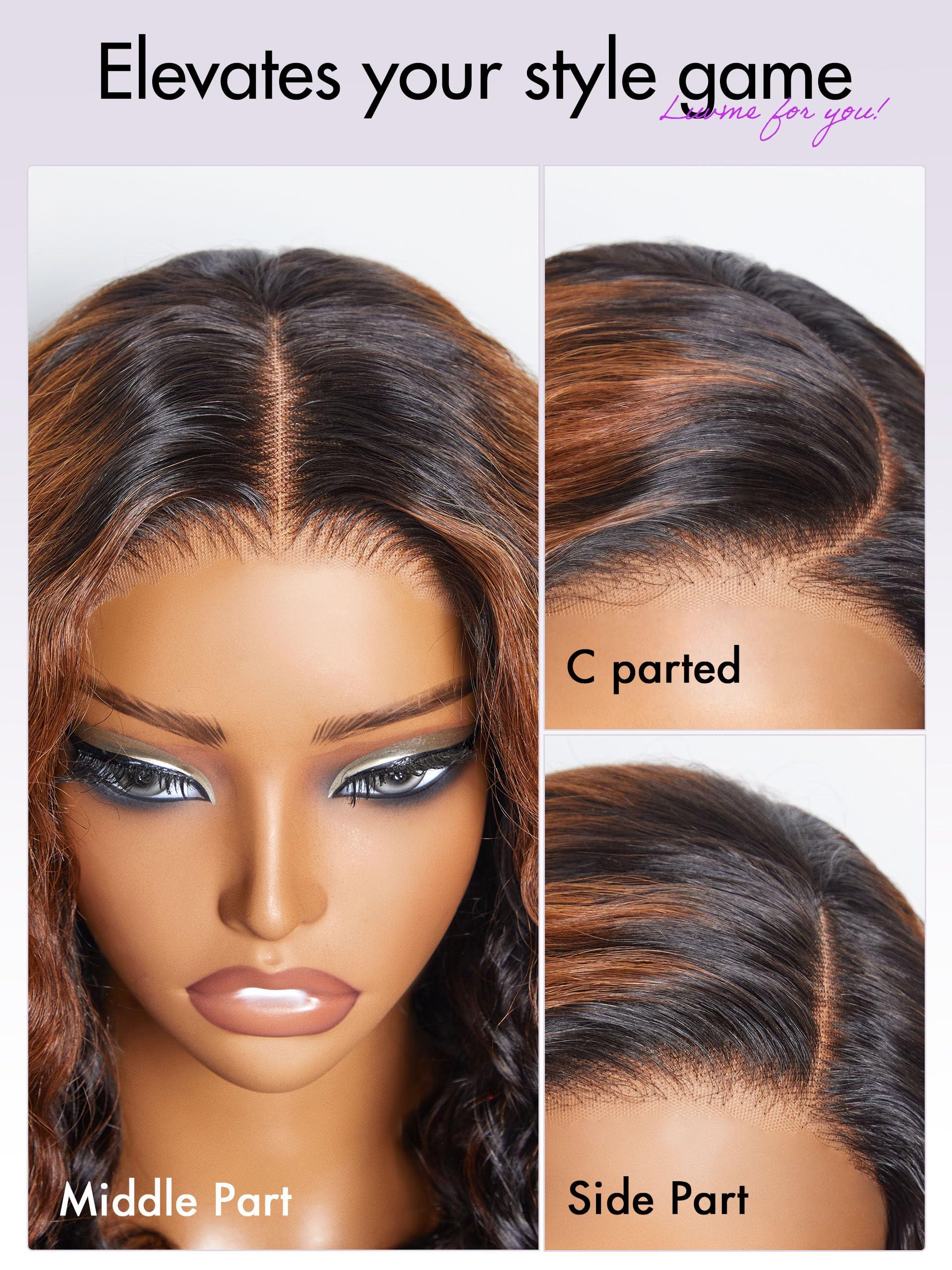 LUVME HAIR LUVME HAIR 18 Inch Black with Brown Highlights Deep Wave Human Hair Wig, Precut Glueless 5x5 Lace Closure Wigs Pre Plucked For Women 180 Density