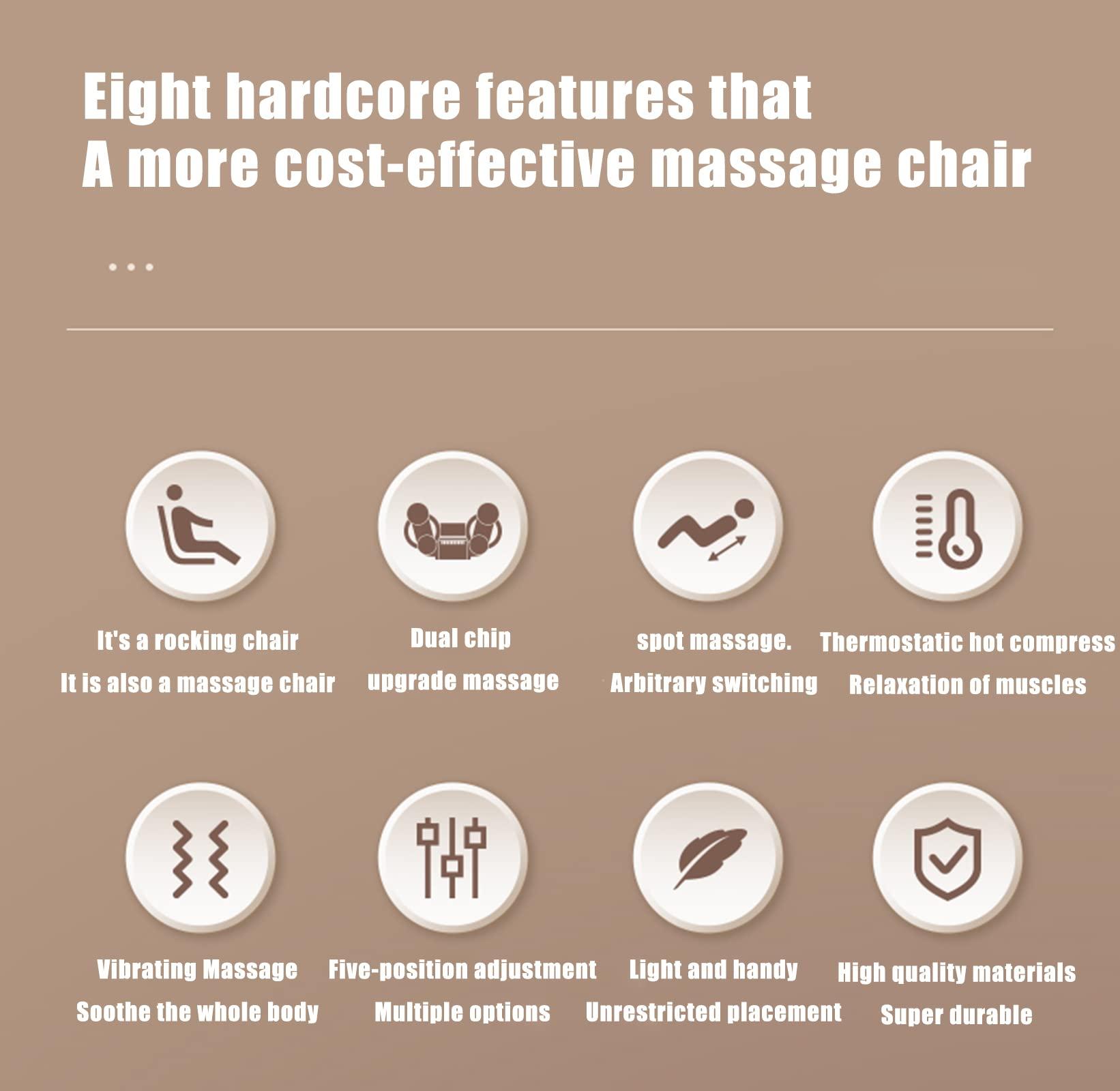 TBQATNTS Wood Rocker Recliner with Footrest and Massage,Multifunctional Rocking Massage Chair and Recliner,Shiatsu Massage Chair,with Vibration Massage and Heating Function for Body Relaxation,Brown,White,2